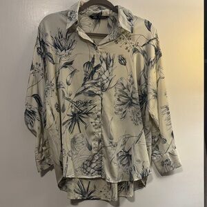Zara Cream Botanical Print Shirt